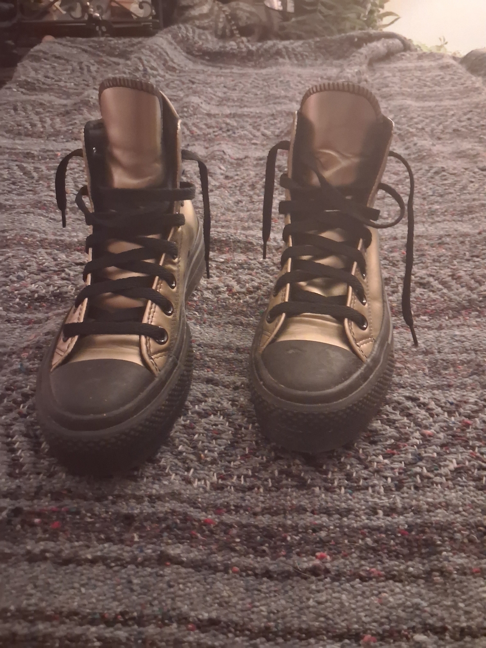 Converse Metallic Bronze High-Top PLATFORM Sneakers with Black Accents